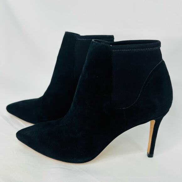 Loeffler Randall Val Black Suede Heeled Booties Pointed Toe Ankle Boots 8.5 - Picture 2 of 7
